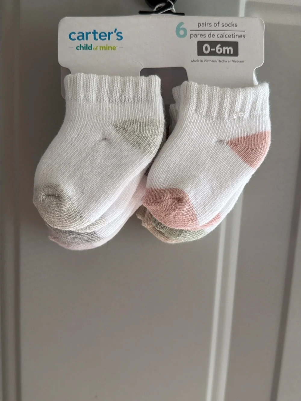 Carter's White Ankle Socks with Pink and Green Accents - 6 Pack